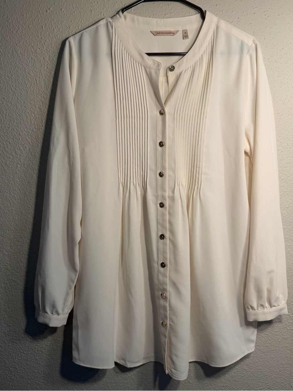 Soft Surroundings Ivory Pintuck Button-Front Shirt